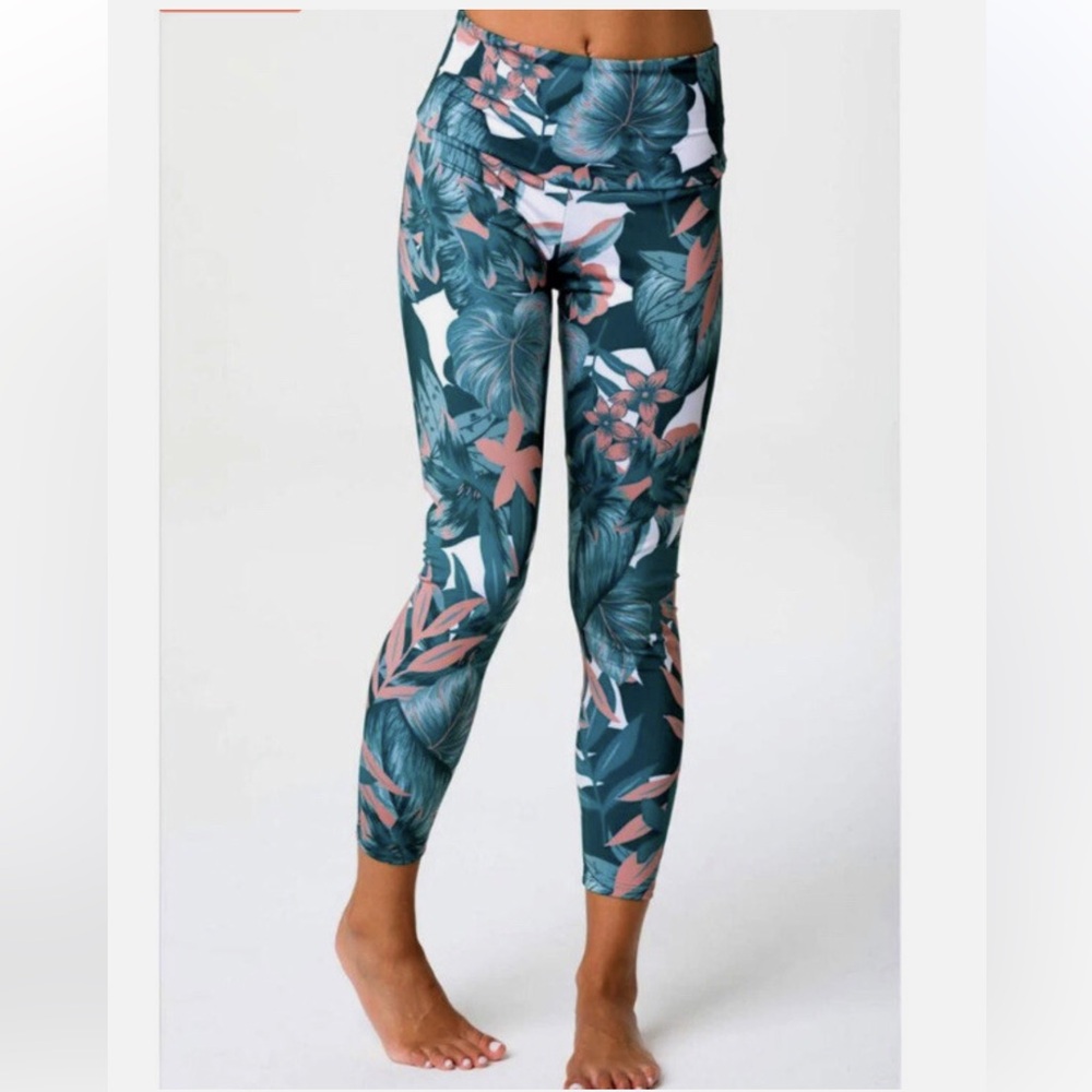 Onzie Floral Leggings - Teal and Pink